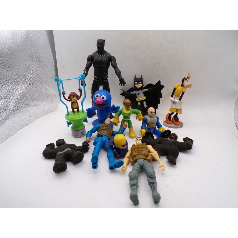 Mixed Action Figure Toy Lot Marvel Black Panther DC Batman Grover Clarabelle Cow